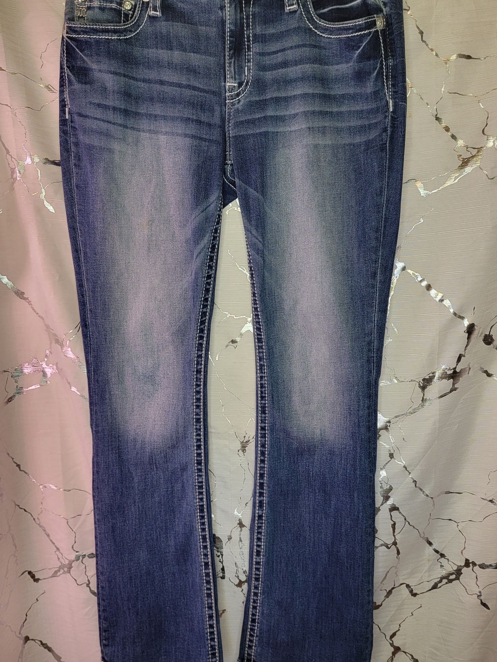 Miss Me Western Bootcut Jeans Size 31 Embroidered Cow Skull Stretch Bling - Picture 7 of 15